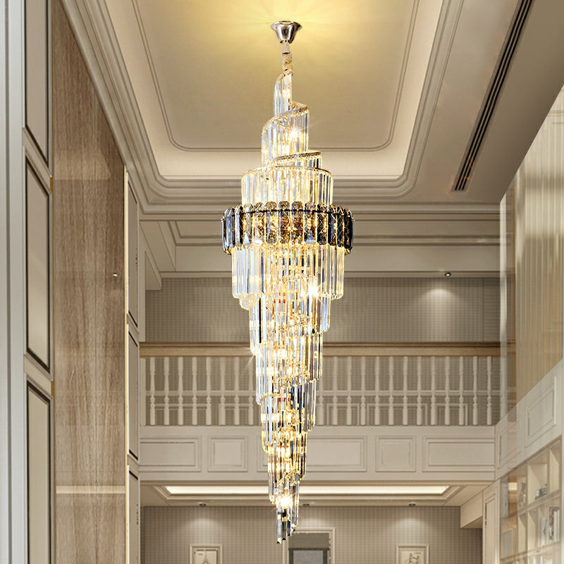 Spiral High Ceiling Light Long Crystal Chandelier for Foyer Staircase / Living Room