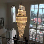 Luxury Spiral Crystal and Metal Chandelier for High-Ceiling Foyer and Staircase