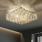 Square Crystal Flush Mounted Living / Bedroom Chandelier Shining Ceiling Lighting for Hotel Decor