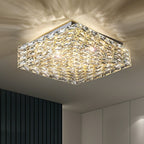 Square Crystal Flush Mounted Living / Bedroom Chandelier Shining Ceiling Lighting for Hotel Decor