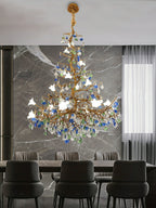 Mila Colored Flower Crystal Chandelier Brass Branch Chandelier