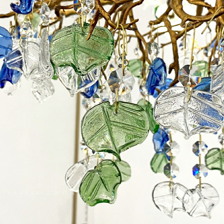 Mila Colored Flower Crystal Chandelier Brass Branch Chandelier