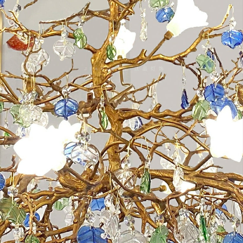 Mila Colored Flower Crystal Chandelier Brass Branch Chandelier