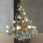 Mila Colored Flower Crystal Chandelier Brass Branch Chandelier