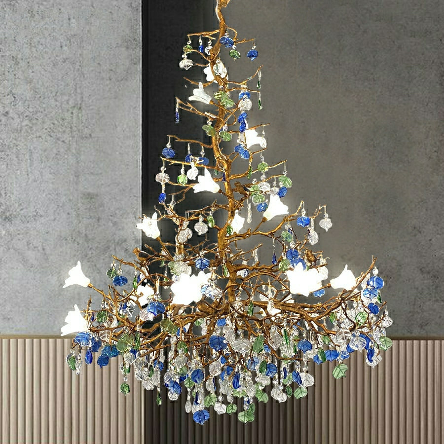 Mila Colored Flower Crystal Chandelier Brass Branch Chandelier