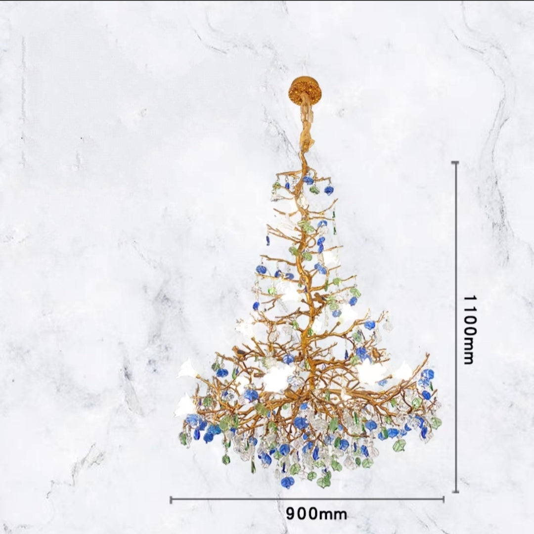 Mila Colored Flower Crystal Chandelier Brass Branch Chandelier