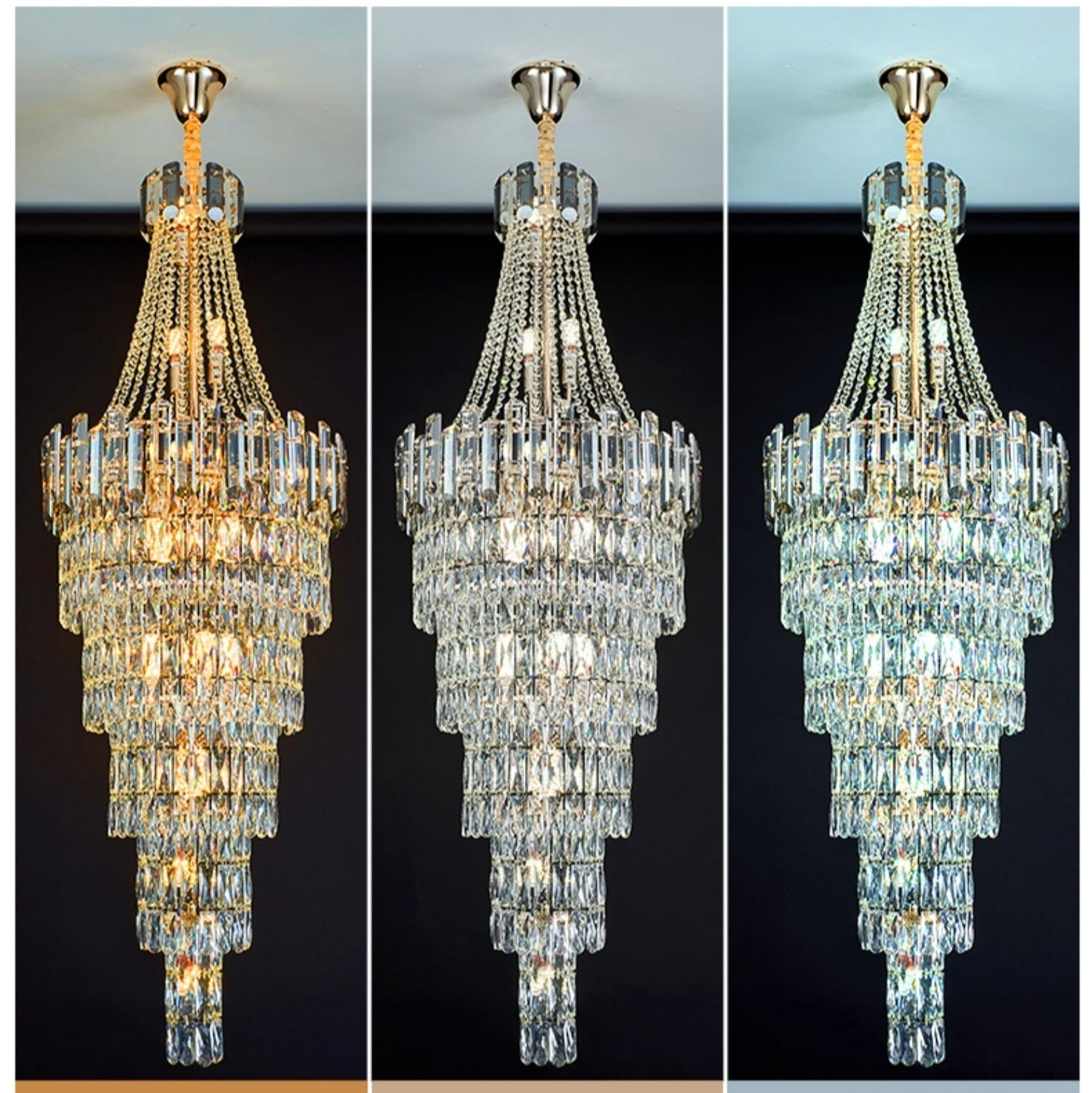 Stylish Foyer Long Staircase Chandelier Large Crystal Ceiling Lighting for Living Room Decoration