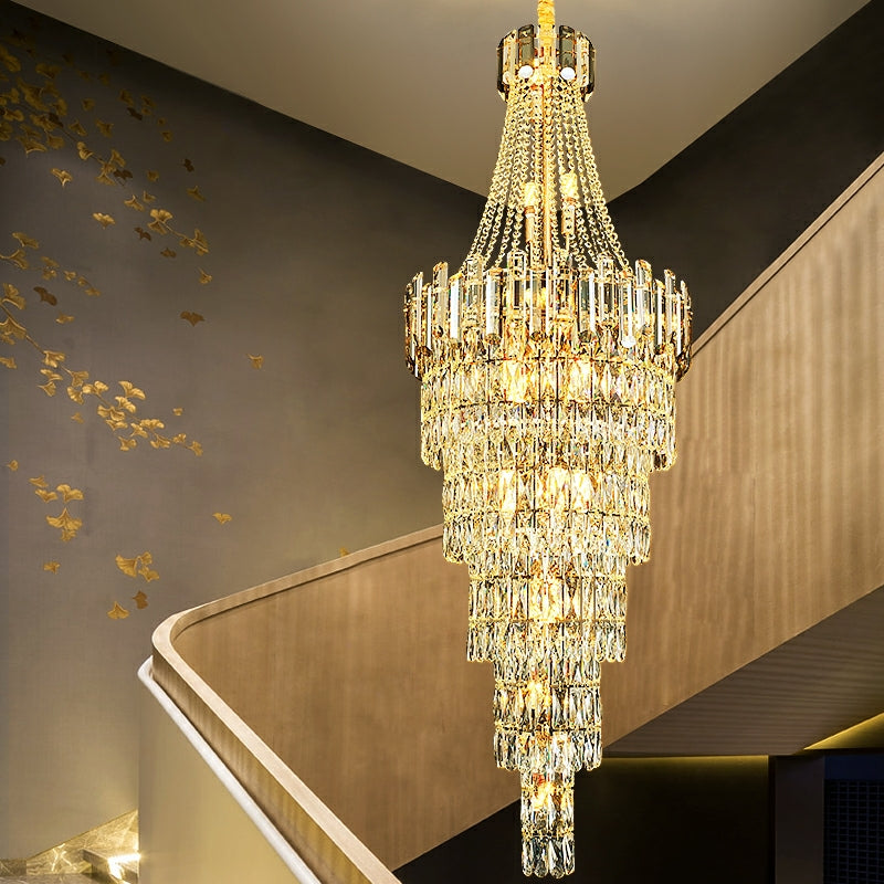 Stylish Foyer Long Staircase Chandelier Large Crystal Ceiling Lighting for Living Room Decoration