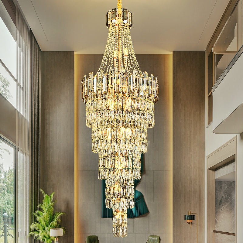 Stylish Foyer Long Staircase Chandelier Large Crystal Ceiling Lighting for Living Room Decoration