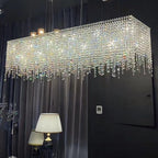 Tassel Crystal Dining Room Chandelier Rectangle Ceiling Light for Kitchen Island