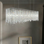 Tassel Crystal Dining Room Chandelier Rectangle Ceiling Light for Kitchen Island