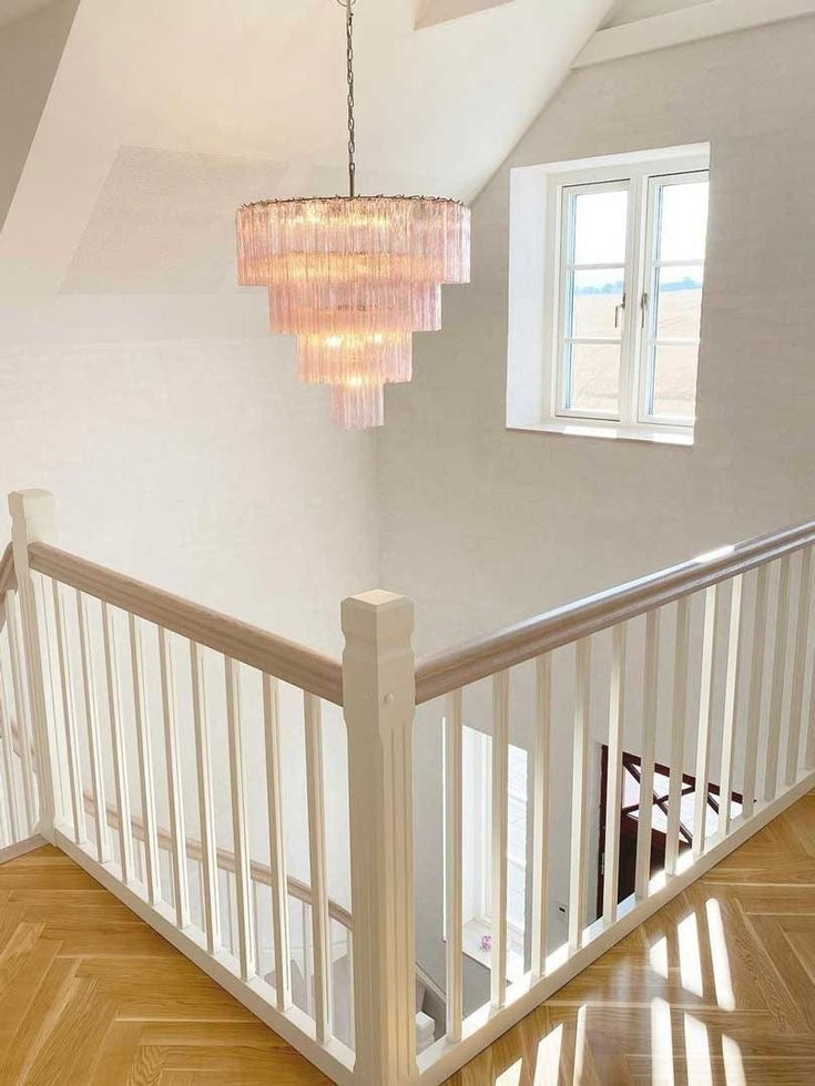 Hand-Blown Glass Tiered Round Chandelier with Metal Finish, 3-4-5-7 Tiers Modern Art Design