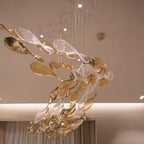 Luxury Glass Leaves Floating Chandelier with High-Quality Finish for Hotel, Villa, Living Room