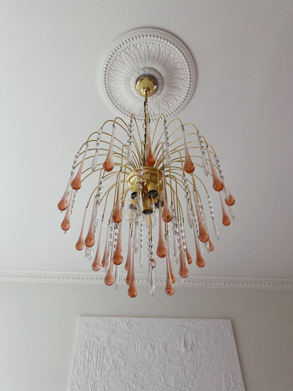 Vintage – Murano Glass Teardrops Chandelier – 70s – Pink Prisms