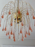 Vintage – Murano Glass Teardrops Chandelier – 70s – Pink Prisms