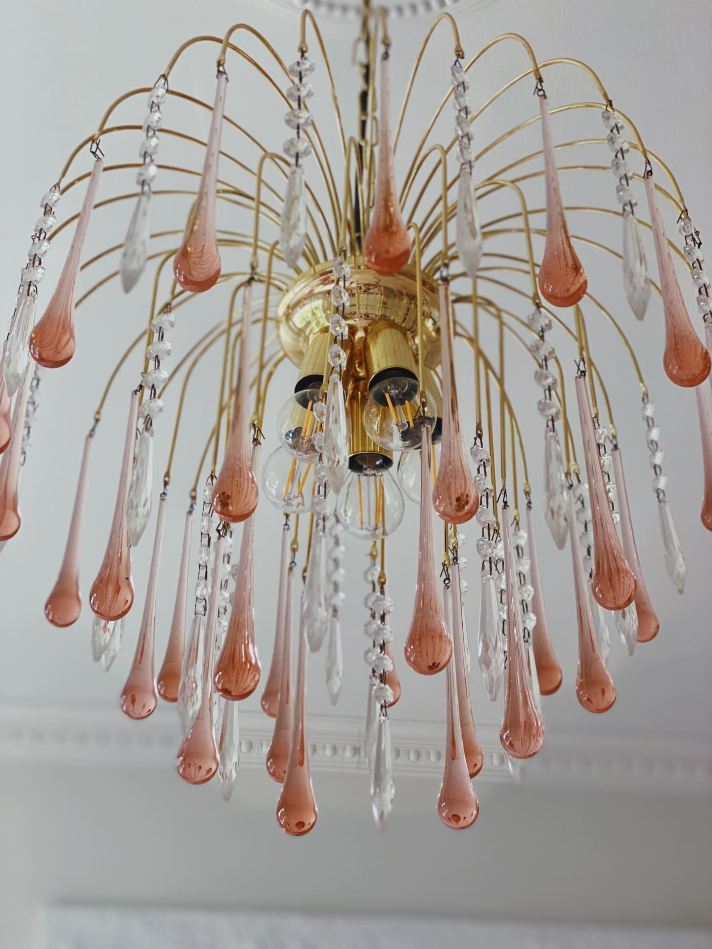 Vintage – Murano Glass Teardrops Chandelier – 70s – Pink Prisms