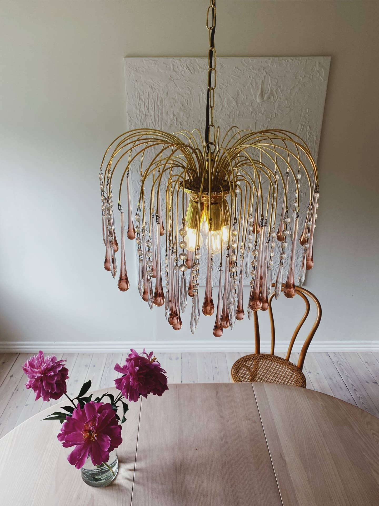 Vintage – Murano Glass Teardrops Chandelier – 70s – Pink Prisms