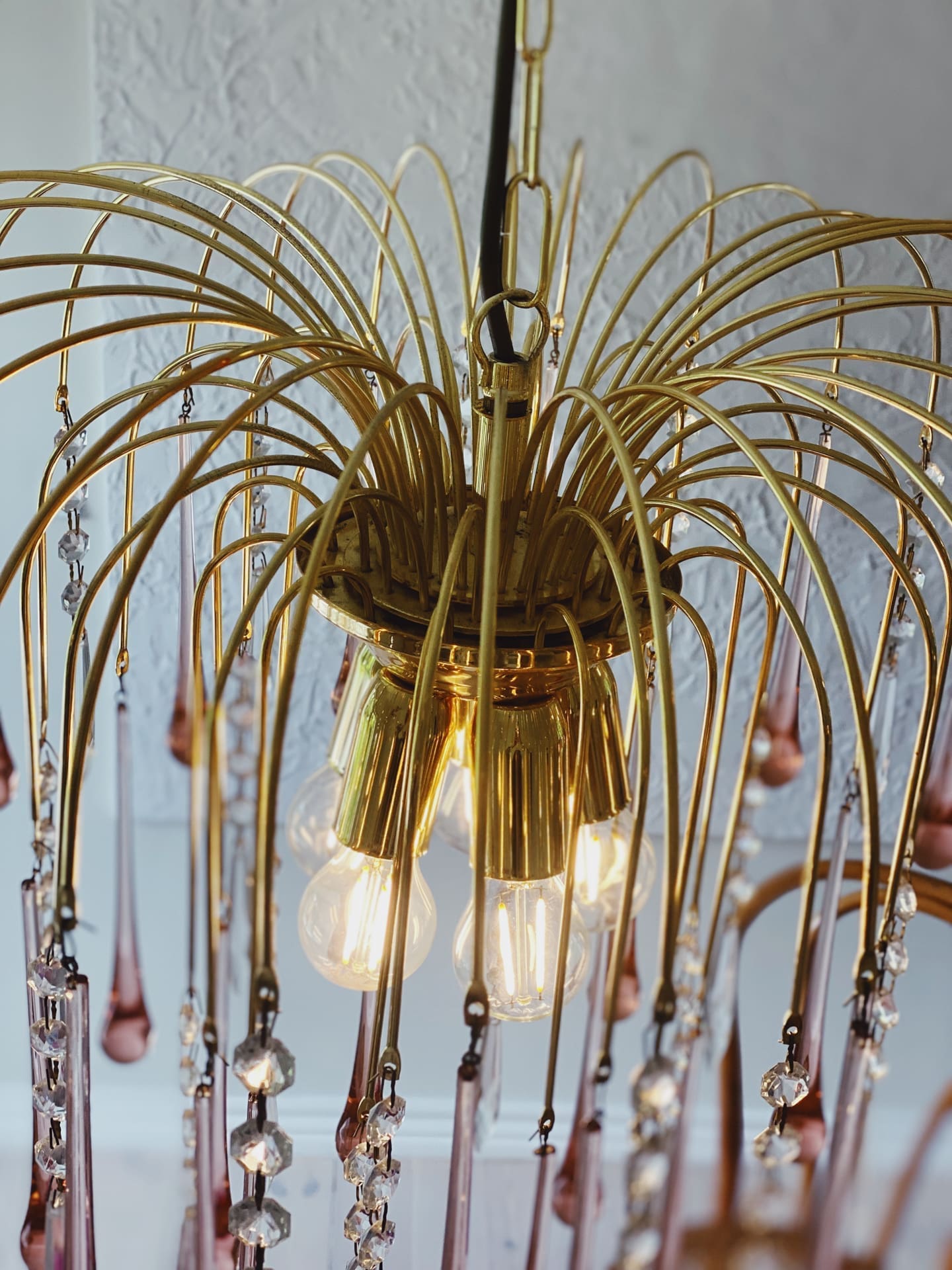 Vintage – Murano Glass Teardrops Chandelier – 70s – Pink Prisms