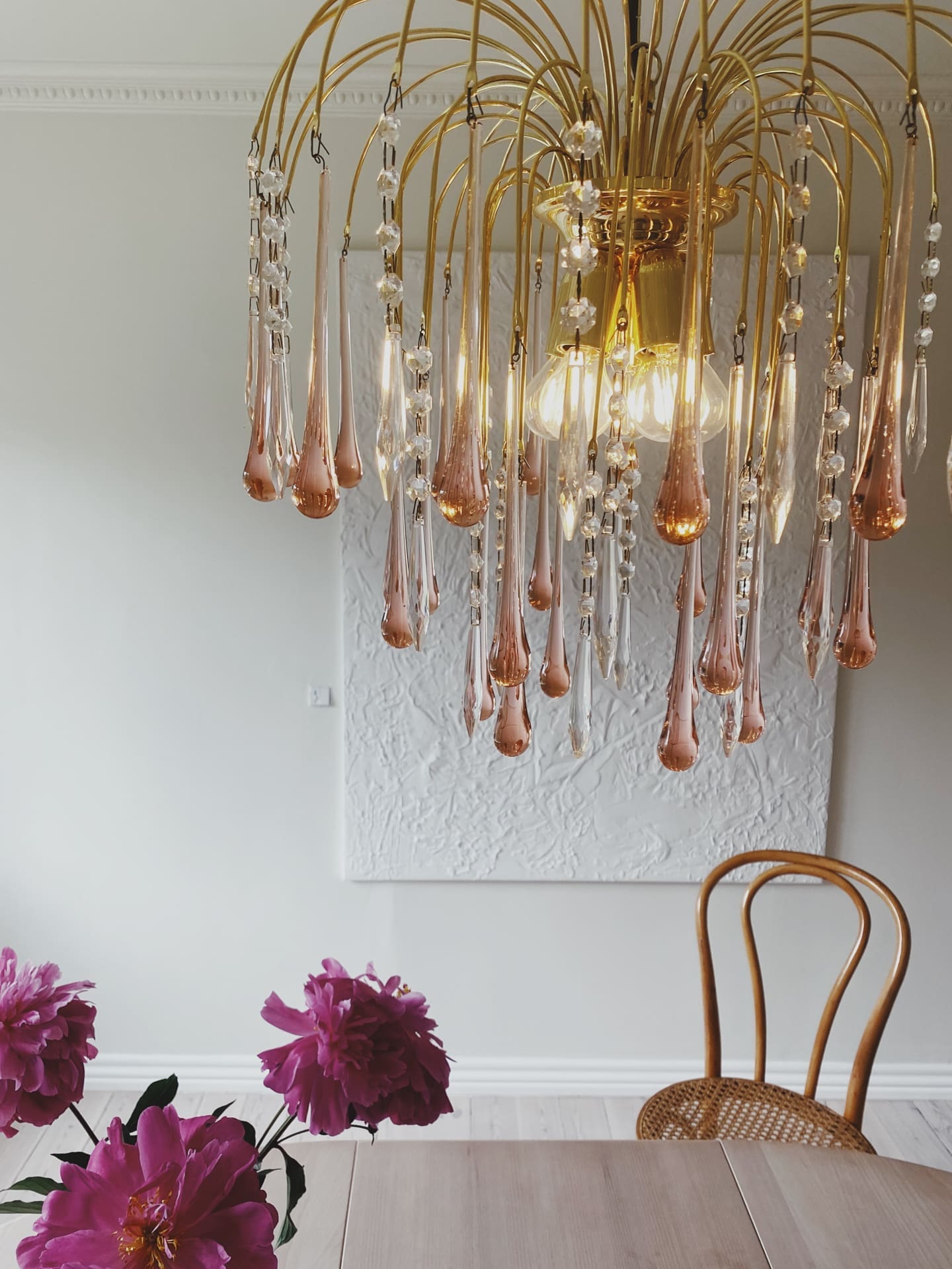Vintage – Murano Glass Teardrops Chandelier – 70s – Pink Prisms