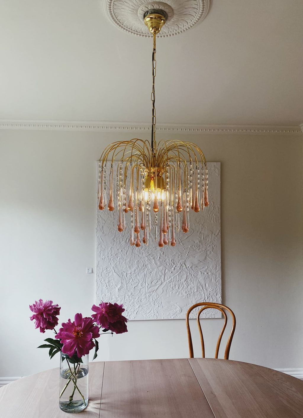Vintage – Murano Glass Teardrops Chandelier – 70s – Pink Prisms