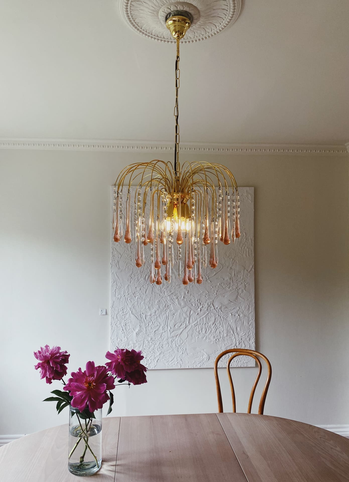 Vintage – Murano Glass Teardrops Chandelier – 70s – Pink Prisms