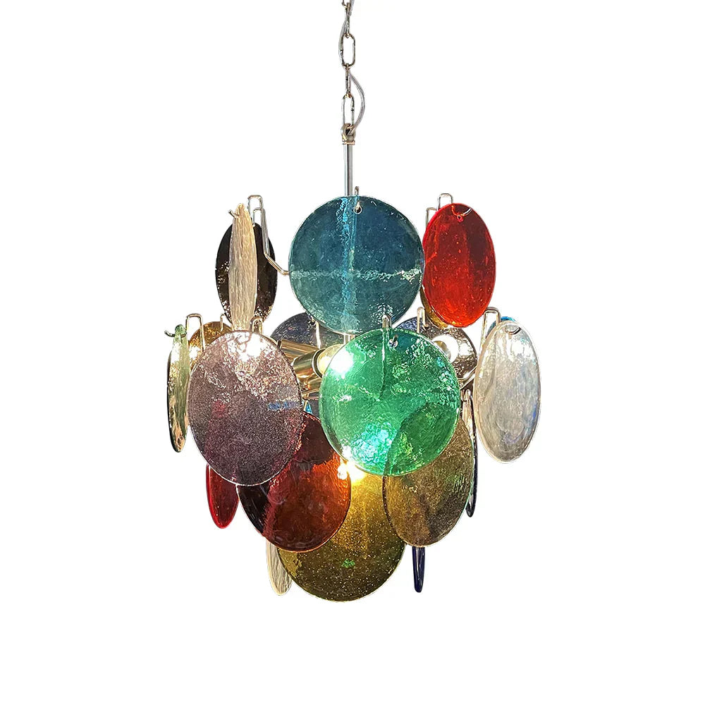 Vintage Murano Multicolored Glass Disks Chandelier
