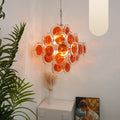 Vintage Murano Orange Brown Transparent Disc Chandelier