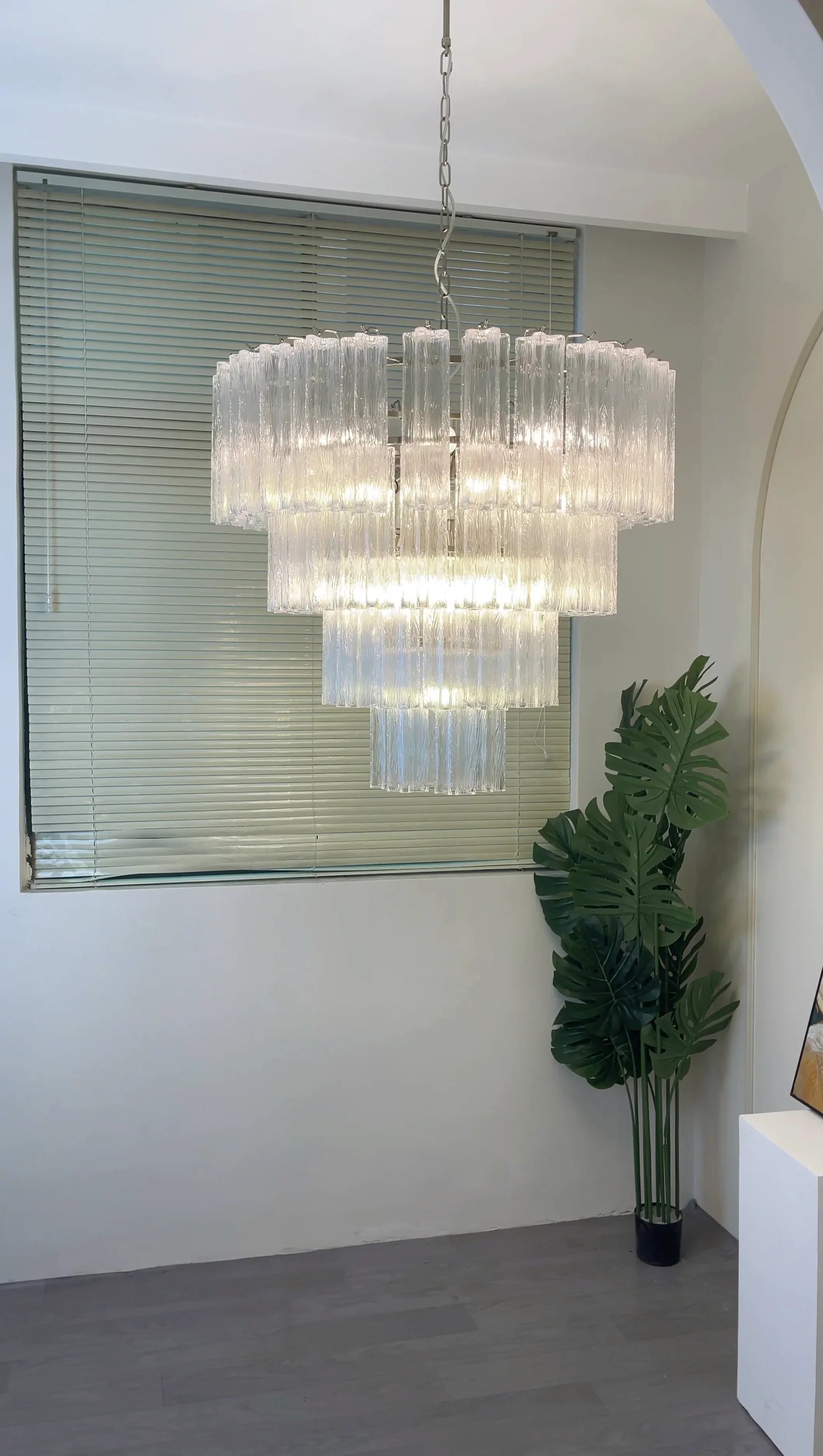Vintage Murano Transparent Glass Chandelier