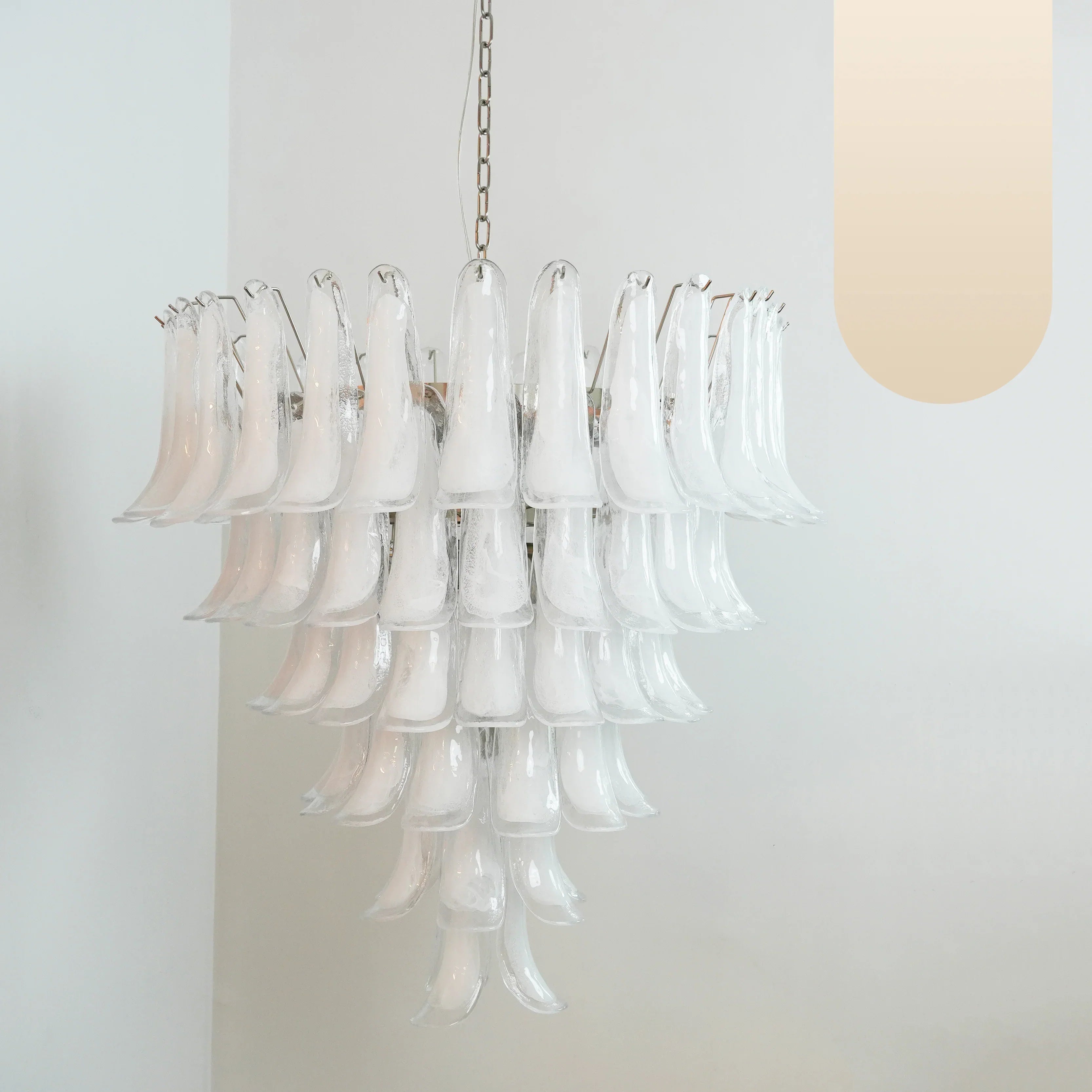 Vintage Murano Transparent Glass Petals Chandelier