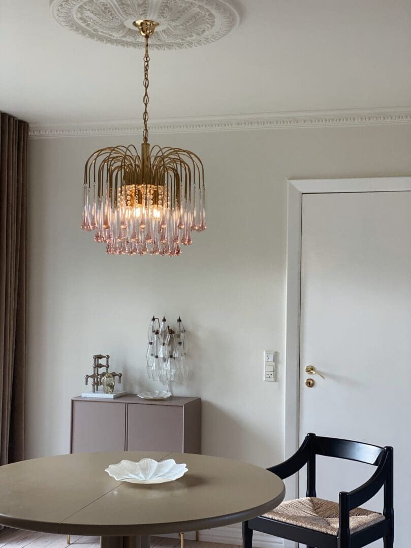 Vintage – Murano Glass Teardrops Chandelier – 70s – Pink Prisms