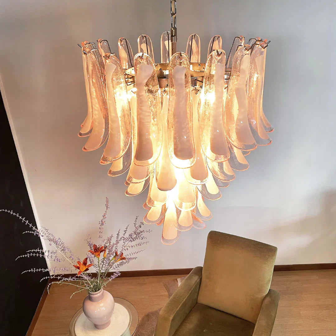 Vintage Pink Murano Glass Petals Chandelier