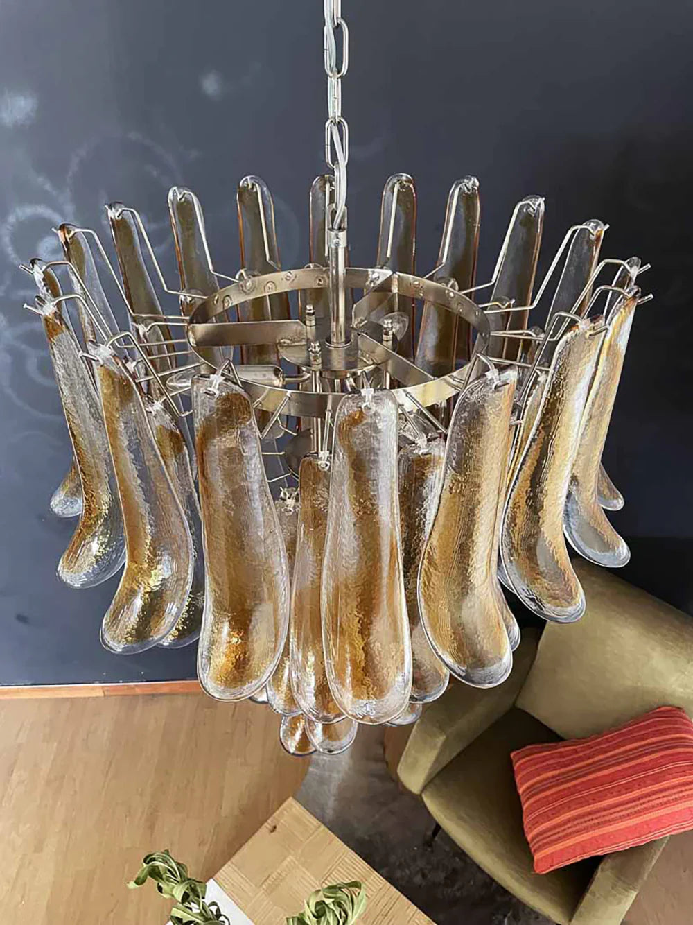 Vintage Transparent Amber Murano Petals Chandelier