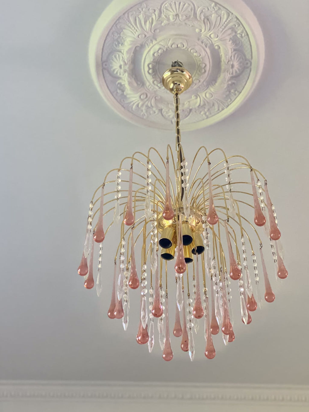 Vintage – Murano Glass Teardrops Chandelier – 70s – Pink Prisms