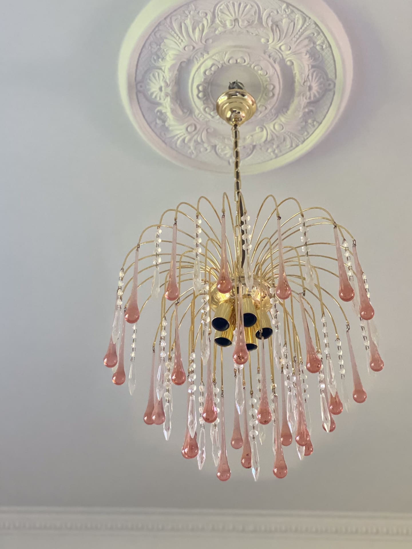 Vintage – Murano Glass Teardrops Chandelier – 70s – Pink Prisms
