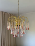 Vintage – Murano Glass Teardrops Chandelier – 70s – Pink Prisms