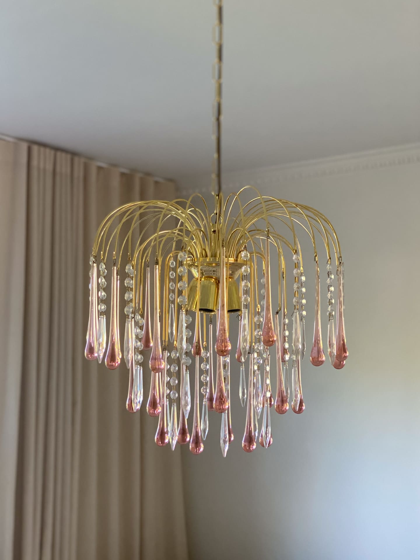 Vintage – Murano Glass Teardrops Chandelier – 70s – Pink Prisms