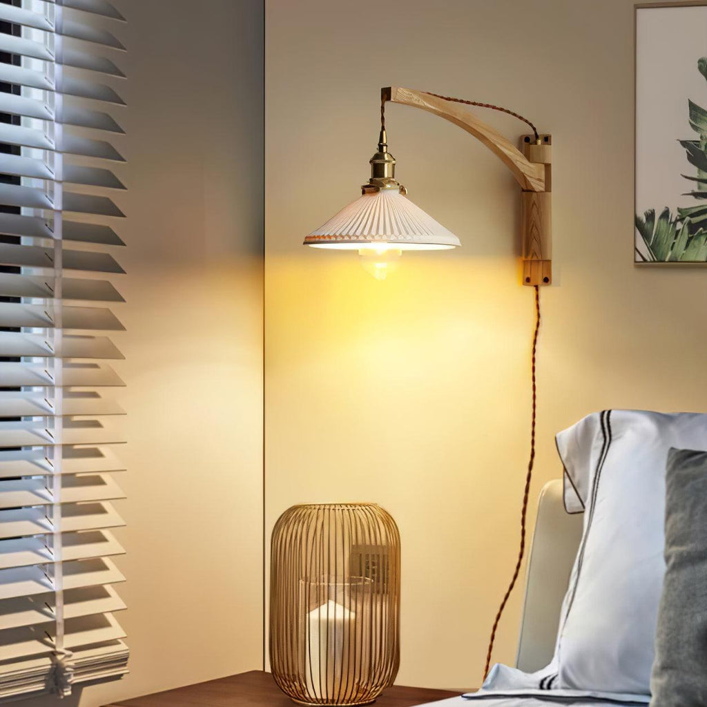 Swing Arm Walnut Wall Light
