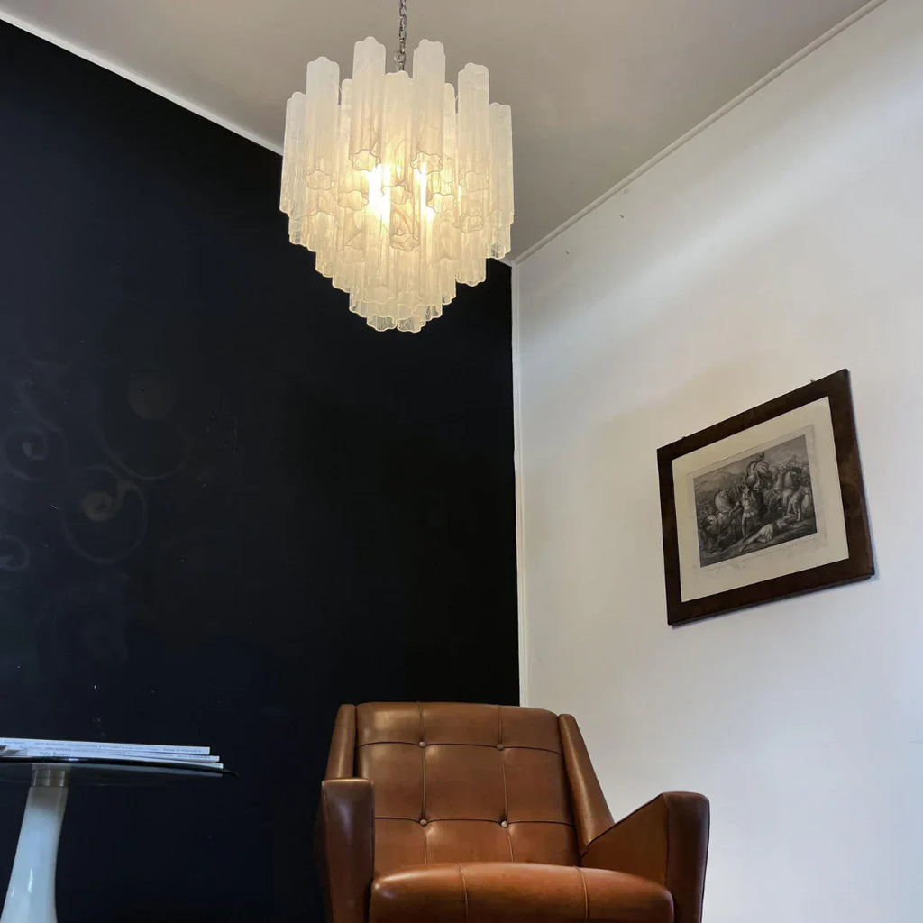 White Murano Glass Tube Chandelier