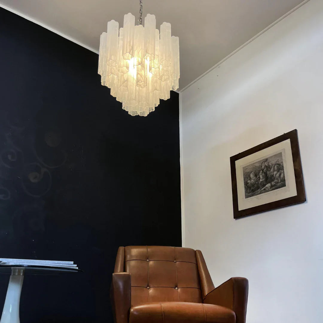 White Murano Glass Tube Chandelier