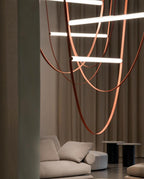 Designer U-Shaped LED Chandelier with Glass Tube, Leather Cable & Satin Stainless Steel Finish