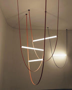 Designer U-Shaped LED Chandelier with Glass Tube, Leather Cable & Satin Stainless Steel Finish