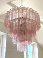 Hand-Blown Glass Tiered Round Chandelier with Metal Finish, 3-4-5-7 Tiers Modern Art Design