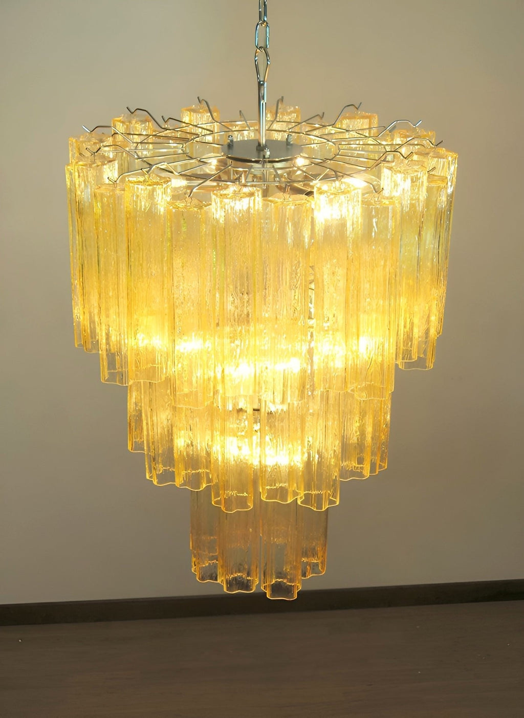 Yellow Murano Glass Tube Chandelier