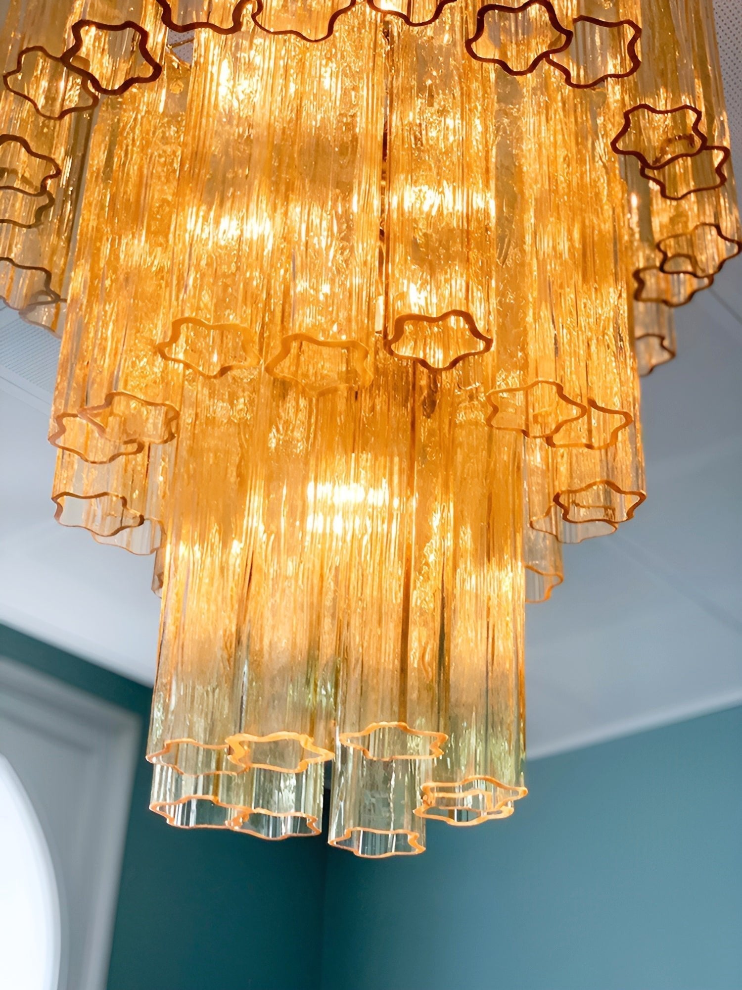 Yellow Murano Glass Tube Chandelier