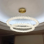 Modern 3-Ring Round K9 Crystal Chandelier with Steel Wire Finish for Living Room Bedroom