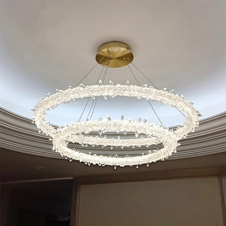 Modern 3-Ring Round K9 Crystal Chandelier with Steel Wire Finish for Living Room Bedroom