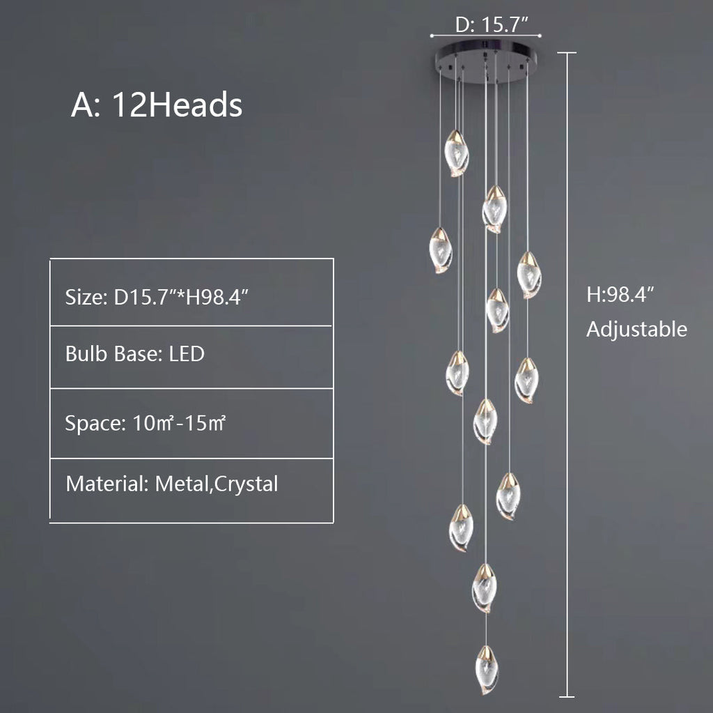 Modern Mango Shape Light Crystal Air Bubbles Pendant Chandelier for Stairs / living Room / high-Ceiling Room