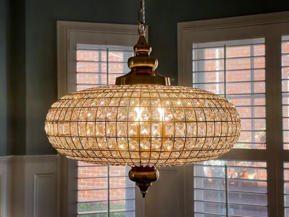 French Empire Vintage Ellipsoid Crystal Chandelier with Iron and Brass Finish for Living Room Bedroom