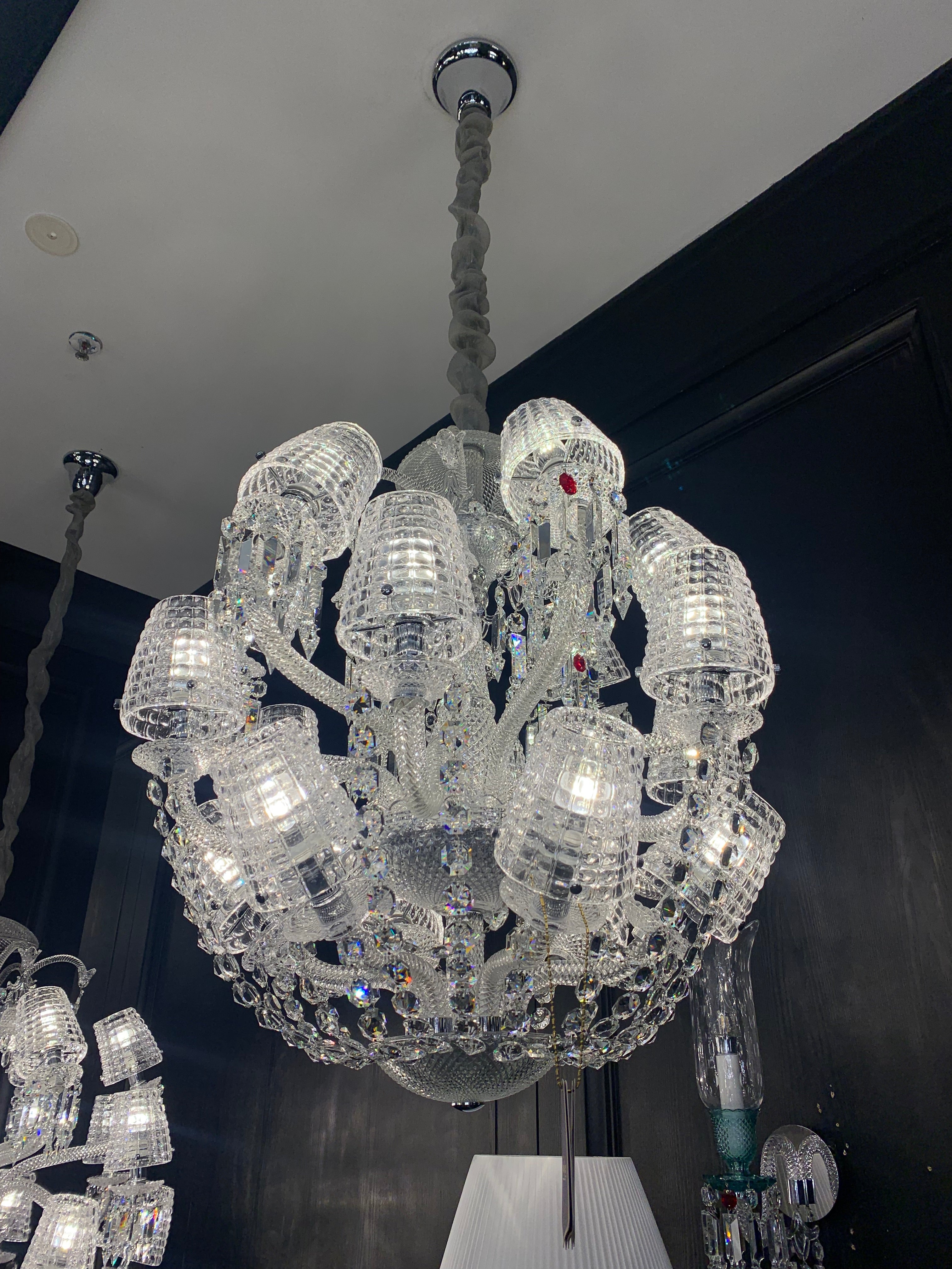 Luxury Globe-Shaped Crystal Chandelier with Fabric and Crystal Glass Shades, High-Quality Finish