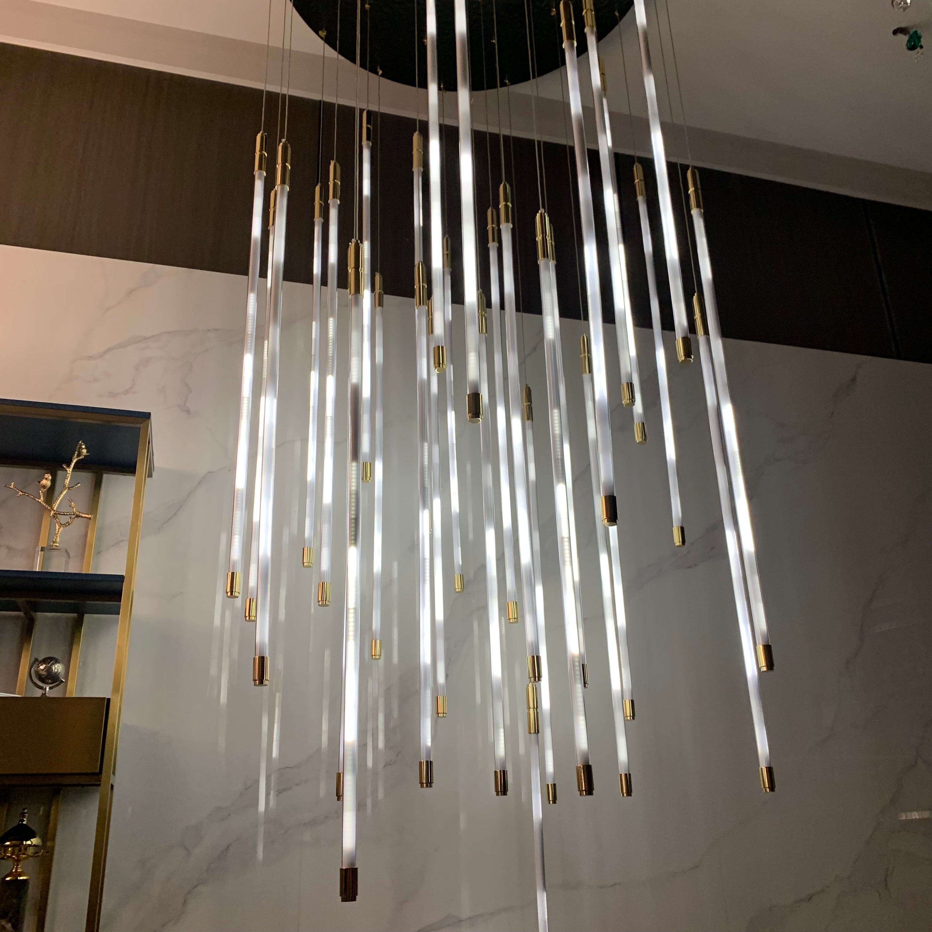 Modern Lightsabers Floating Tube Chandelier with Acrylic and Iron Finish, 512-System Raindrop Effect